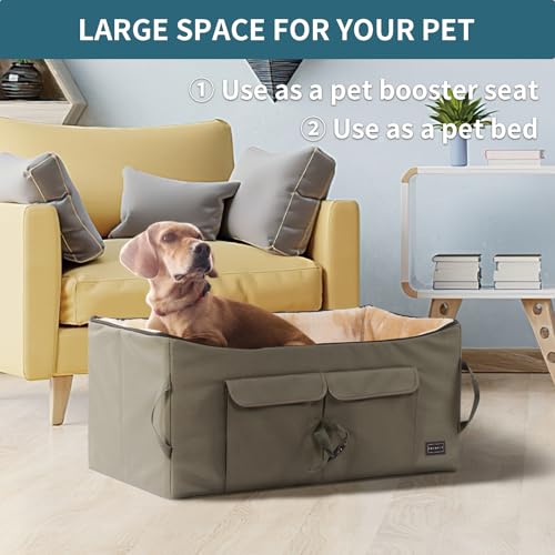 Dog Booster Seat For 2 Small Dogs or Medium Dog up to 45 lb (Large / Dark Brown)