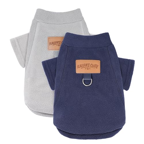 2 Pack Dog Sweaters with Leash Ring Warm Fleece Dogs Sweatshirt for Small Medium Dogs Pet Puppy Coat Apparel Outfits Winter Dog Clothes for Chihuahua (Navy+Grey / Small)
