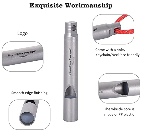 Titanium Emergency Whistle 2 Pack Outdoor Emergency Survival Camping Hiking Loud Whistle Coaches Training Sports Keychain Whistle with Lanyard (2 PCS - Ti9010)