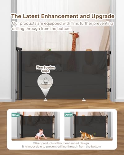 Extra Wide Retractable Baby Gate 71" Wide Fits Large Opening Black (Black / 34" Tall x 71" Wide)