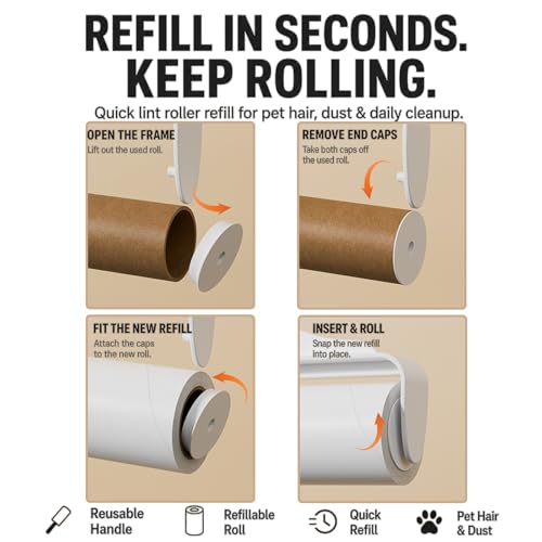 Large Lint Roller for Pet Hair (6-roll)