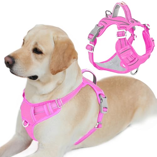 No Pull Dog Harness for Large Dogs (Large(Chest:24.5-32.5") / Pink-Oxford)