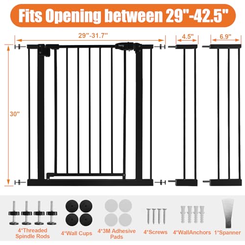 29" 42.5" Baby Gate for Stairs (Black / 29-42.5"Wide, 30"Tall)