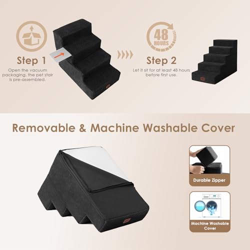 Dog Stairs for High Bed 22.5" H (Black / Standard 15.7" x 30" x 22.5")