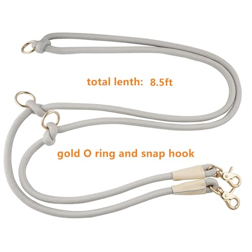 Multifunctional 8.5 ft Nylon Rope Hands Free Dog Leash for Running Small Medium Large Dogs (Light Grey / 8.5FT x 10MM)