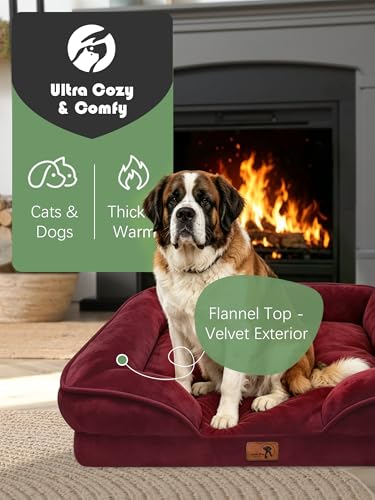 Orthopedic Dog Bed with Sides (53.0"L x 42.0"W x 8.0"Th / Burgundy)
