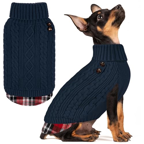 Dog Sweater for Small Dogs Turtleneck Thick Knit Pullover (Small (4-7lbs) / 4# Navyblue)