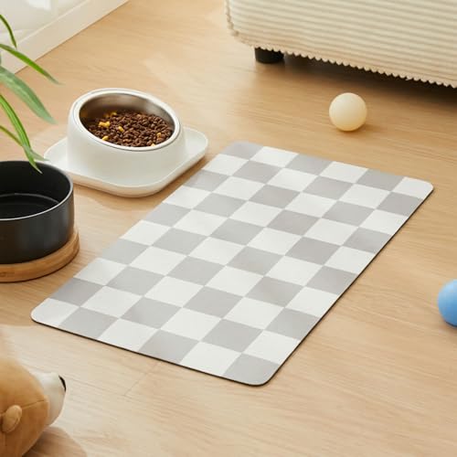 Checkered Dog Feeding Mat (24"L x 16"W / Grey)