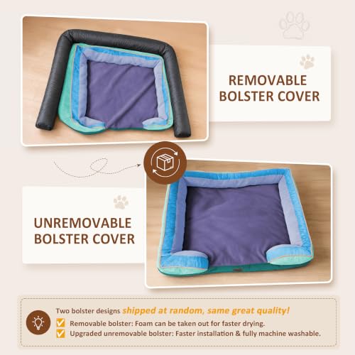 Orthopedic Dog Beds for Large Sized Dog with Bolster (36.0"L x 27.0"W x 8.0"Th / Violet Tide)