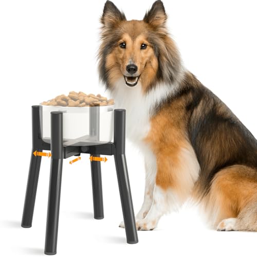 Elevated Dog Bowl Stand for Large Dogs (Height: 11", Width: 7-10.6" / Black, 4-Legs, 11H-Round)