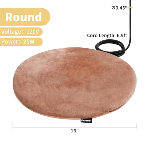 Pet Heating Pad for Cats Dogs Indoor & Sheltered Outdoor Waterproof Heated Cat Bed Heated Dog Bed Chew Resistant Cord Constant Temperature Electric Warming (Brown / Round: 16" x 16" x 1.3")