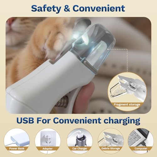 2-in-1 Dog & Cat Nail Clippers and Grinder with Catcher & 2 LED Lights (White)