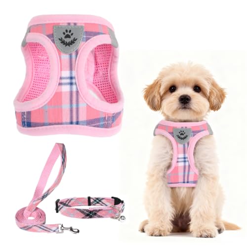 Dog Harness Collar and Leash Set No Pull for Small Medium Sized (Pink / S (CHEST 14.5"-16"))
