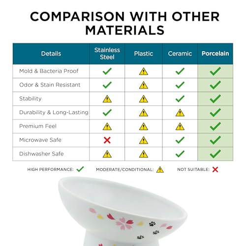 Necoichi Ceramic Raised Cat Food Bowl (Sakura / Regular Tilted)
