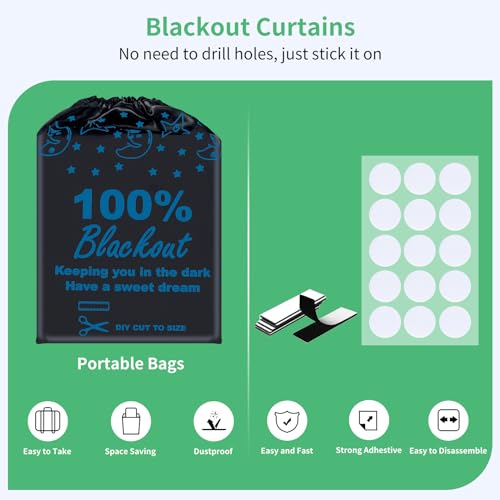 100% Blackout Blind Curtains Window Cove[ 79"x 59"] [DIY Cut to Any Size or Shape] [Hook & Loop Tabs][ Portable Bags for Travel ] [Light & UV Blocking ] for House (Black and Silver-grey / 59"W x 79"H)