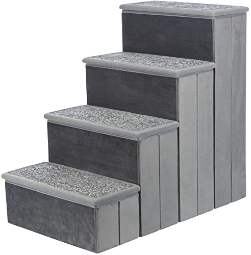 4 Step Velour Pet Stairs (Gray / 15" W x 22.8" H)