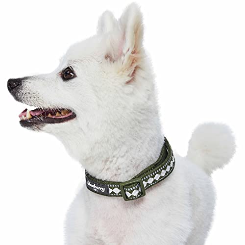 3 Colors 3M Reflective Jacquard Neoprene Padded Adjustable Dog Collar (Small / Polyester Buckle- Olive)