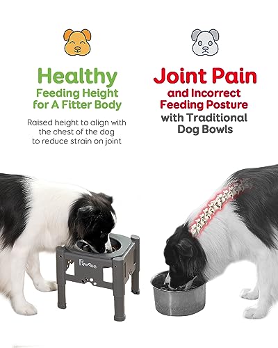 35oz Elevated Slow Feeder Dog Food Bowls with Adjustable Stand (Grey)