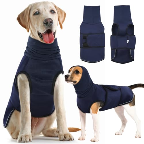 Dog Anxiety Vest with Hoodie (Large / Navy Blue)