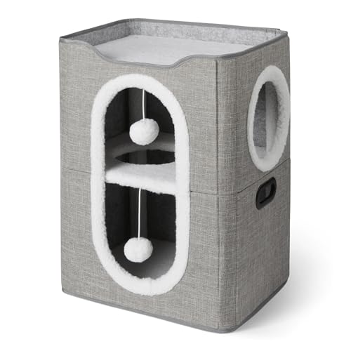 2 Cube Cat House with Sisal Scratch Pad and Dangle Toy (2 Story)