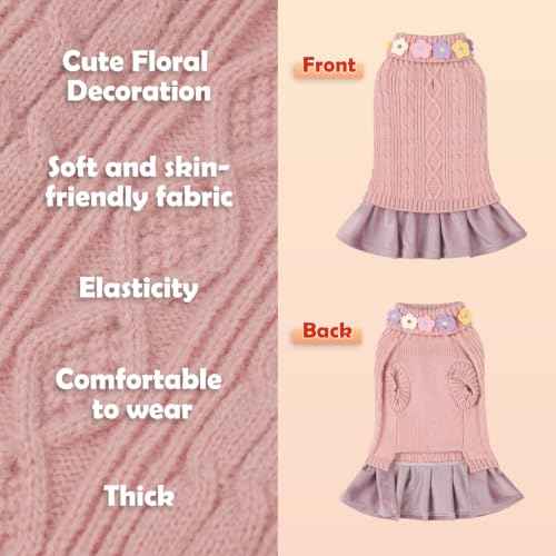 Small Dog Sweater Dress with Bowtie Turtleneck (Small (5-8lbs) / Dusty Pink)