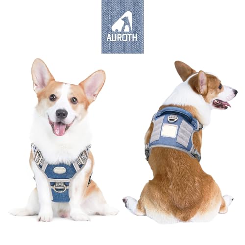 Tactical Dog Harness Medium Sized Dog No Pull Adjustable Dog Vest (Denim Blue / M(Neck:16-22",Chest:22-33"),35-50 lbs)