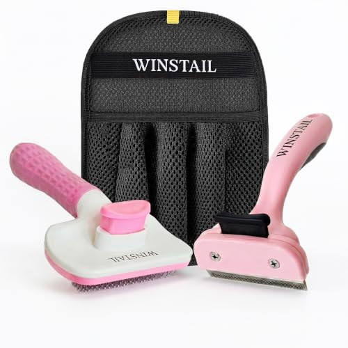 Pet Hair Removal Glove & Dog Brush for Shedding Bundle (PINK)