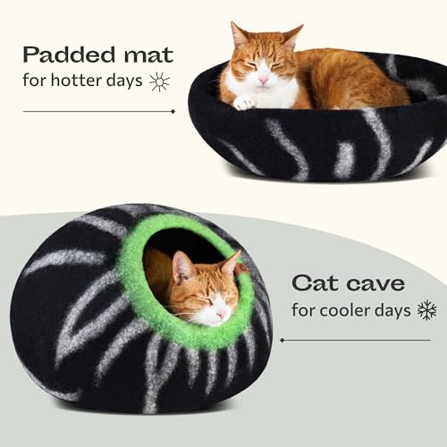 Cat Cave Merino Wool Bed for Indoor Cats (Shining Tiger)