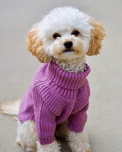 Thermal Knitted Dog Sweater Doggy Winter Coat Pet Clothes Doggie Turtleneck Jacket Puppy Outfits Cat Sweatsuit Lavender Purple X (X-Large / Purple)