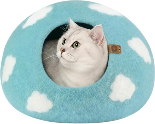Cat Cave Merino Wool Bed for Indoor Cats (Nap Blue / Large)