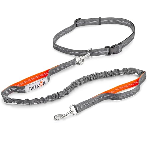 Waist Hands Free Dog Leash for Walking Running Hiking (gray/orange)