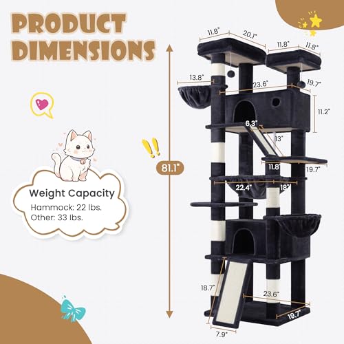 81in Multi Level Tall Cat Tree Tower for Indoor Kitties (Dark Grey)