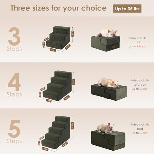 Dog Stairs for Small Dogs 13.5" H (Military Green / Standard 15" x 18" x 13.5")