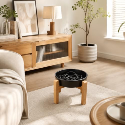 8.66 in Dog Bowl Ceramic Slow Feeder for Medium Large Dogs (Black / 8.66in)