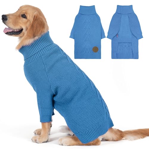 Dog Sweater Long Sleeve Warm Knit Sweaters for Large Dogs Boy Girl (Light Blue / XX-Large)
