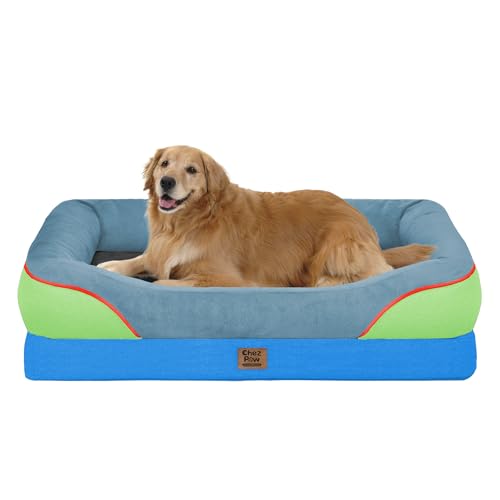 Waterproof Orthopedic XL Dog Bed for Large and Extra Large Dogs (Blue Lime / 42"L x 30"W x 7.5"Th)