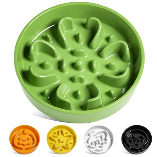 Slow Feeder Dog Bowls Ceramic (Clover Green / M-1.5 Cups)