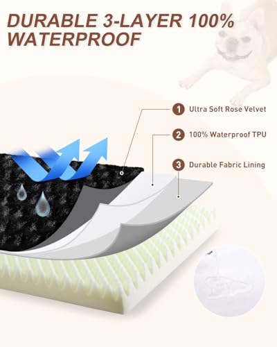 Washable Dog Bed for Crate Waterproof for Large Dogs (Black / 47.0"L x 29.0"W x 4.0"Th)