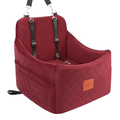 Dog Booster Car Seat for Dogs up to 35lbs (Wine Red / Medium)