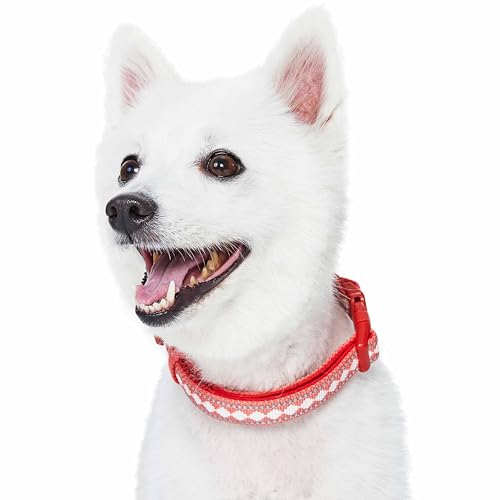 3 Colors 3M Reflective Jacquard Neoprene Padded Adjustable Dog Collar (Medium / Diamond Pattern - Coral)