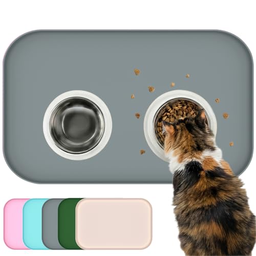 Waterproof Silicone Pet Feeding Mat Grey with Raised Edge (60 x 40 cm / Grey)