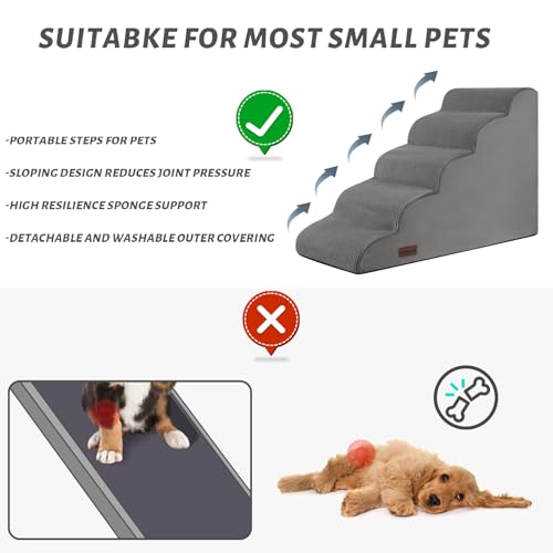 Dog Stairs for High Bed (Grey / Standard 5-Step 22.2"H)