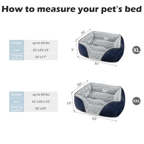 X Large Dog Bed Rectangle Washable Orthopedic Soft Calming Sleeping Durable Pet Cuddler with Anti (XL(35"x 25"x 9") / Navy)