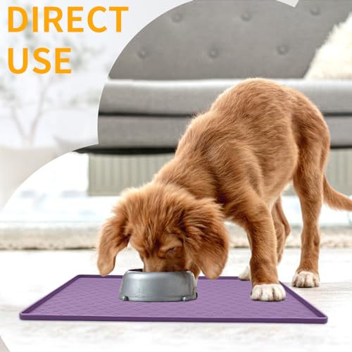 Dog Food Mat Waterproof Pet Bowl Mats with High Lips (31.5"L x 23.6"W / Purple)
