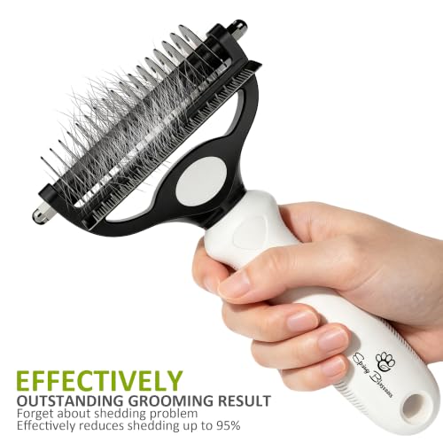 2 in 1 Professional Grooming Rake for Cats & Dogs (Cloud Dancer White)