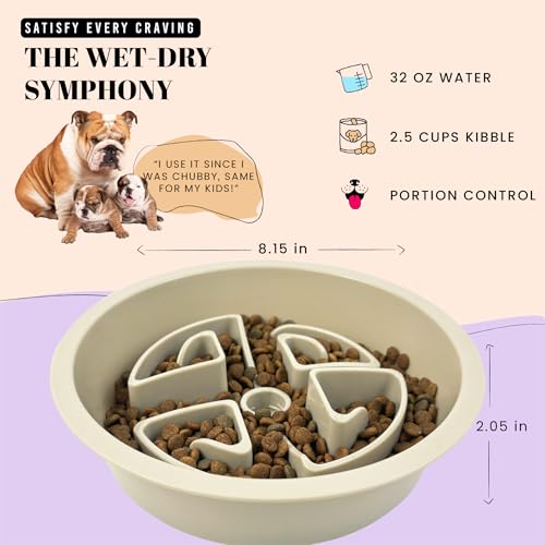 Slow Feeder Dog Bowls for Large Breeds Fits Raised Feeding Station (Slow Feeder Stone Beige / 2.5 Cup - Fit 7.5-7.7'' Feeder Holes)
