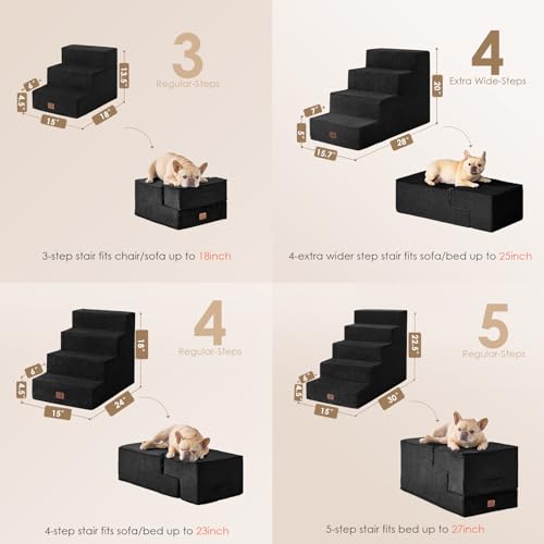 Dog Stairs for Bed 20" H (Black / Extra Wide 16.5" x 28" x 20")