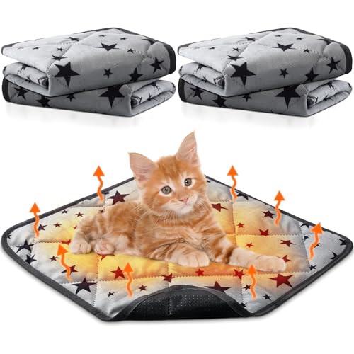 4 Pack Self Warming Cat Bed Self Heating Cat Mat Star Pattern Soft Dog Crate Pad Thermal Pet Mat Anti Slip Kennel Dog Washable Warming Bed for Outdoor Indoor (18 x 18 Inch / Gray)
