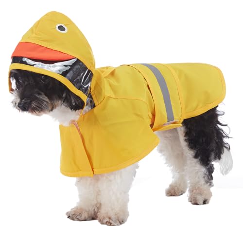 Dog Raincoat Hooded Reflective Waterproof Slicker Poncho (Yellow Duck / 3XL(33-38 pound))