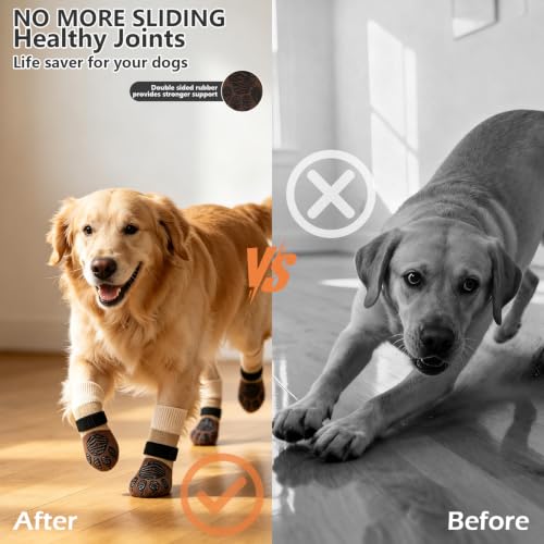 Non Slip Dog Socks for Hardwood Floors to Prevent Licking Paw XL (X-Large(6 Pack) / Khaki)